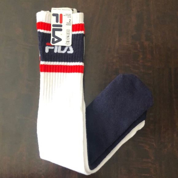 2/$25 🍣 FILA 2 PK New Socks Navy and White - Picture 4 of 4